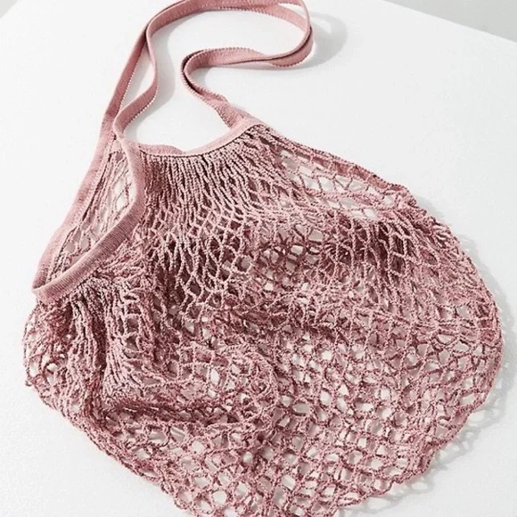 French Market Cotton Open Net Tote Bag Dusty Lilac - Picture 3 of 5